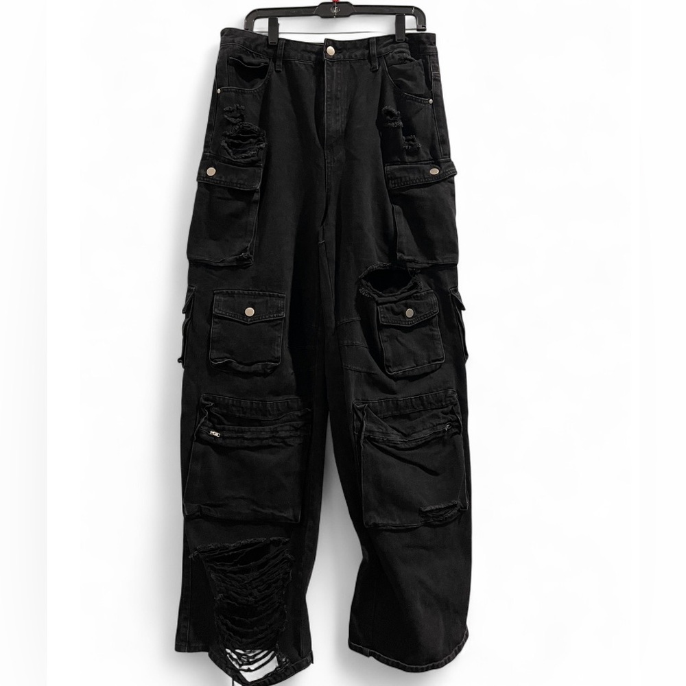 🖤 Fashion Nova Black Wide-Leg Cargo Pants – Women’s Size 15 🖤